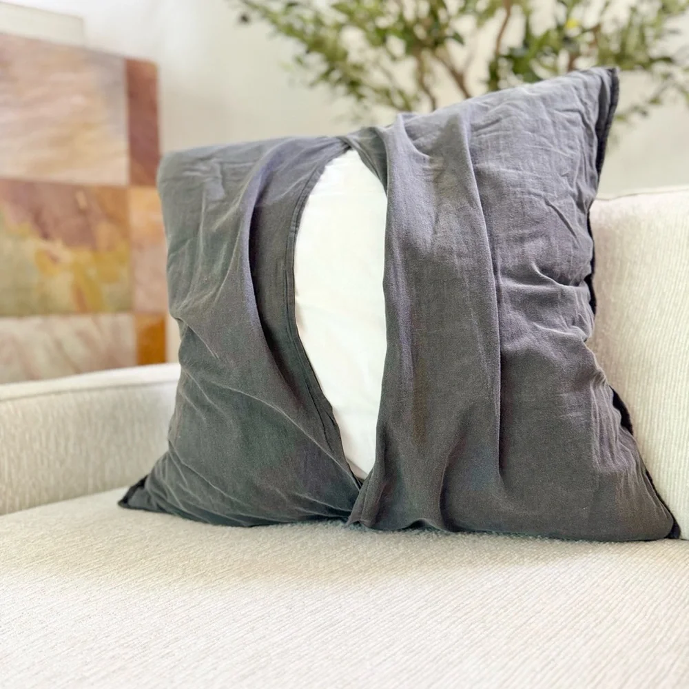 Pottery Barn Embroidered Quilted Decorative Sham Pillow - Charcoal Gray